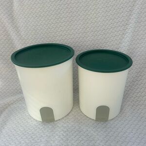 Vintage Tupperware One Touch Nesting Canisters Set of Two White and Green
